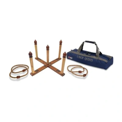 Image of Uber Games Wooden Quoits Set Traditional Lawn Game Pine Wood Base &amp; Pegs Rope Throwing Hoops Canvas Bag Included
