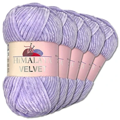 Image of Wohnkult Himalaya 5 x 100 g Velvet Dolphin Wool 40 Colours to Choose From Chenille Knitting Yarn Shiny Fleece Accessory Clothing (90005 Lilac)