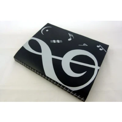 Image of Music Themed 20 Pockets Plastic Folder Display Book Soft Cover Black White Treble Clef Design