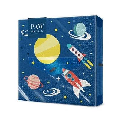 Image of PAW Napkins 3 Ply (33 x 33 cm) I 20 Pieces Perfect for Children&#039;s Birthdays, Parties, Communion, Celebrations Paper Colorful with Party Theme Kosmos, Rocket, Planet, Grenade Space