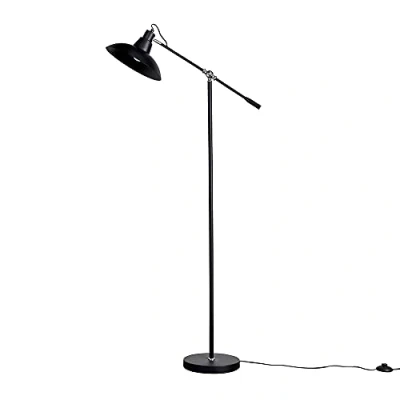 Image of MiniSun Retro Matt Black/Chrome Adjustable Stem Shade Floor Lamp