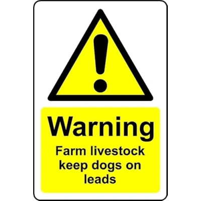 Image of Warning Farm Livestock Keep Dogs on Leads Safety Sign 1mm Plastic (200mm x 150mm)