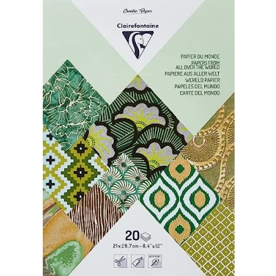 Image of Clairefontaine Ref 95094C PaperTouch Handmade Papers (Pack of 20 Sheets) A4 (210 x 297mm) in Size, Acid Free Paper, Suitable for Cutting &amp; Gluing Greens