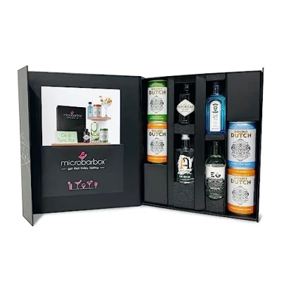 Image of MicroBarBox Gin and Tonic Gift Set in a Premium Luxury Box including Hendricks, Bombay Sapphire, Anno &amp; Edinburgh Gifts, Gifts for Women, Her