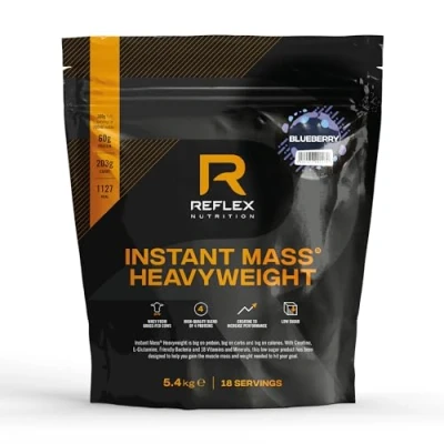 Image of Reflex Nutrition Instant Mass Heavyweight Gainer Over 1000 Kcal per Serving, 60g Protein, Creatine High Calorie Post Workout or Before Bed Protein Shake (Blueberry, 5.4 kg)