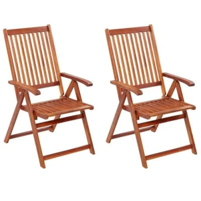 Image of vidaXL Durable Garden Chairs 2 pcs Folding Patio Furniture, Weather Resistant Solid Acacia Wood, Brown, Easy to Assemble/Store, Natural Finish and Adjustable Positions