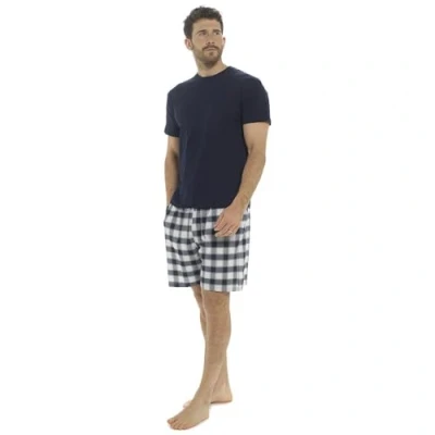 Image of A2Z Mens Pyjamas Jersey Short Sleeve T Shirt Woven Check Shorts Bottom PJS PM240 Navy M