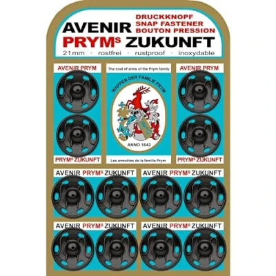 Image of PRYM_341137 1 Sew On Snap Fasteners Zukunft Brass Black 21 mm, one size