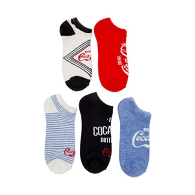 Image of Coca Cola Women&#039;s 5 Pack No Show Socks Casual, Ivory Multi, 8 10 UK