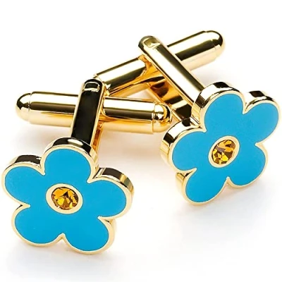 Image of The Masonic Collection Forget Me Not Cufflinks for Men With Orange Swarovski Stone Blue and Gold Plated Comes in Velvet Pouch Quality Freemason Gifts