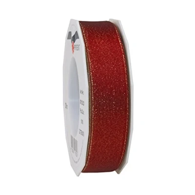 Image of Präsent Glitter Satin Ribbon Bordeaux Gold 20 m Roll 25 mm width
