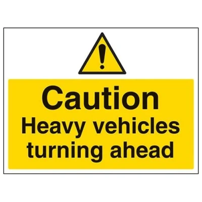 Image of V Safety Caution, Heavy Vehicles Turning Ahead Warning Sign 400mm x 300mm Self Adhesive Vinyl