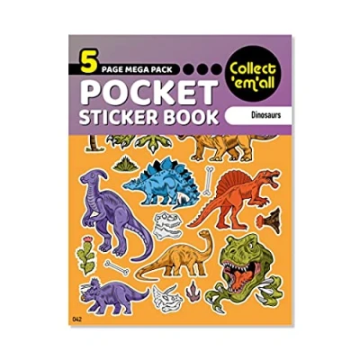 Image of Pocket Sticker Book (5 Pages) 64 MEGA Packs to Collect Coloured Stickers for Kids Dinosaurs