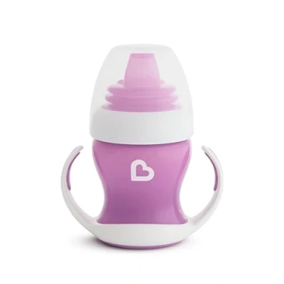 Image of Munchkin Gentle Transition Baby Cup, Babies &amp; Toddlers Sippy Cups with Handles Lids, BPA Free Non Spill Dishwasher Safe, Leakproof Silicone Childrens for 4+ Months 4oz/118ml, Purple