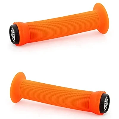 Image of Gusset Sleeper Flanged BMX/Scooter Handlebar Grips Orange, 147mm / Single Ply Soft Rib Profile Push in End Plug Hand Comfort Handle Bar Pair Bike Ride Scoot Sport Cycling Cycle Part Component Set