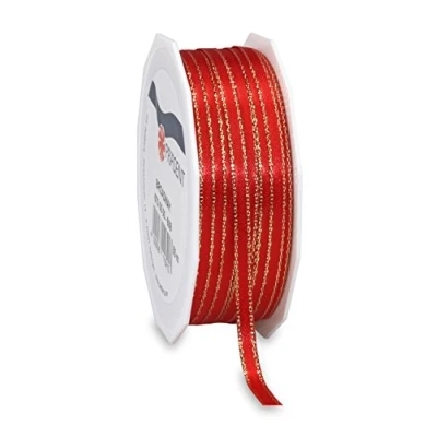 Image of Präsent Broadway Satin Ribbon Red Gold 50 m Spool 5 mm width