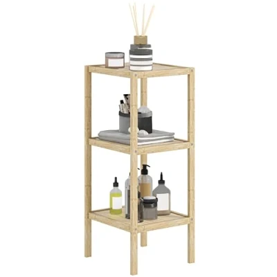 Image of HOMCOM 3 Tier Bamboo Bathroom Storage Shelves, Freestanding Shelving Unit, Multifunctional Display Plants Stand Shelf Rack Organiser, Natural
