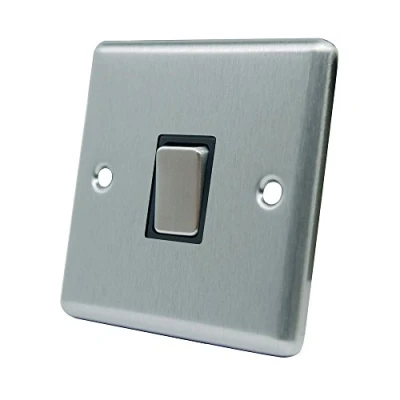 Image of AET CSC1GSWIBSI Satin Chrome Classical Intermediate Black Insert Metal Rocker Switch 10 Amp Single 1 Gang Light Switch, 240 V