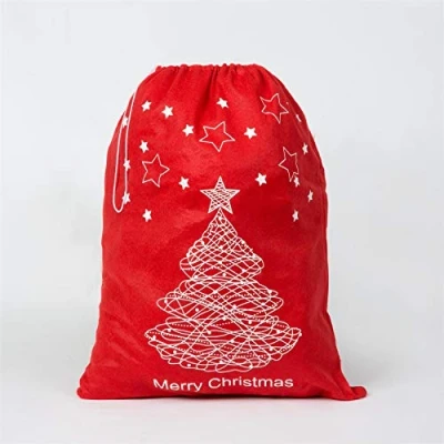 Image of Shatchi Merry Traditional Large Santa Sack Father Christmas Stocking Socks Gifts Bag Felt Xmas Accessories 60 x 45cm Toys Sweets, Red/White, 1Pc
