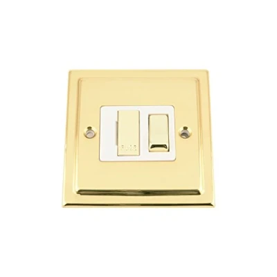 Image of Fused Switch Victorian Polished Brass White Insert Metal Rocker 13 Amp Switched Spur Unit