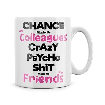Image of Rib ticklerz Funny Work Bestie Mug, Gift for Colleague, Colleague Secret Santa Gifts, Birthday, Crazy Psycho Shit Made Us Friends Mug MG54