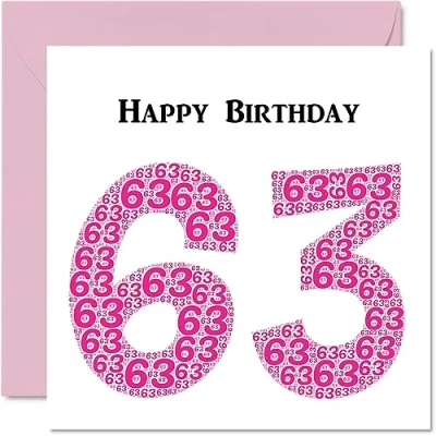 Image of Fun 63rd Birthday Cards for Woman Shapecloud Happy Card Dad Mum Grandad Nanny Grandma Gran Uncle Auntie Cousin, 145mm x Greeting Cards,