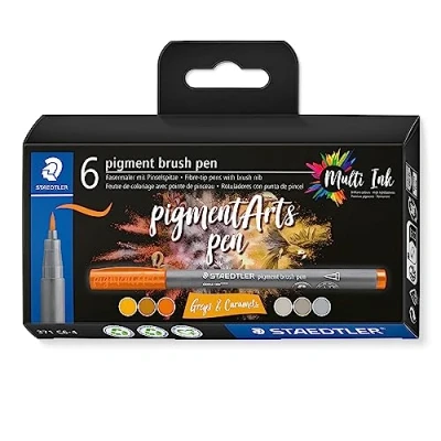 Image of STAEDTLER 371 C6 4 Pigment Arts Brush Pen Assorted Grey &amp; Caramel Colours (Pack of 6)
