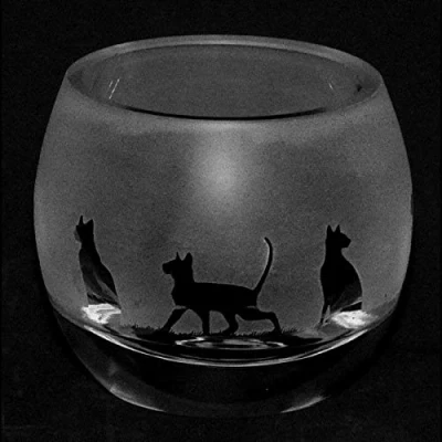 Image of Milford Collection Animo Glass Small Crystal Tea Light Candle Holder Siamese Cat