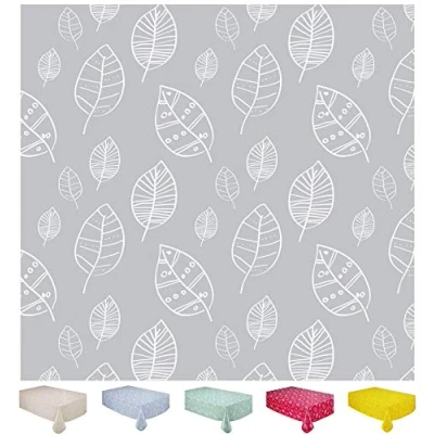 Image of Home Direct Rectangular Oilcloth PVC Wipe Clean Tablecloth 140cm x 200cm 55x78 Leaves Light Grey