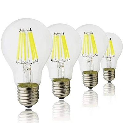 Image of LED E27 Cap Edison Screw Filament Light Bulb 8W, Glass Globe Bulb, 750LM 6000K Daylight Cool White, Equivalent 80W Incandescent Lamp, 4 Pack