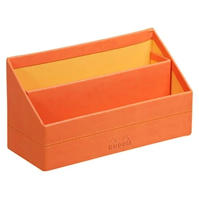 Image of RHODIA 318944C Tangerine Mail Holder 25x10x14 cm Orange Saddle Stitching Faux Leather Exterior Rhodiarama Home Office Collection Organization &amp; Designer Storage