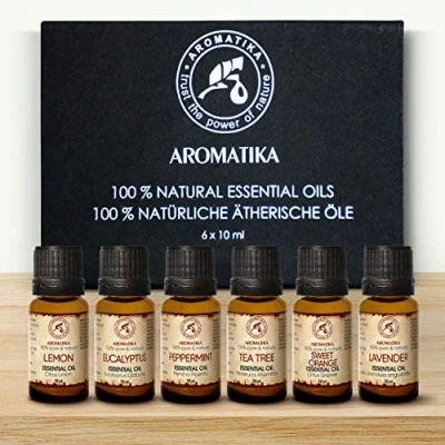 Image of Essential Oil Set of Top 6 Aromatherapy Oils 100% Pure &amp; Natural Lavender Tea Tree Eucalyptus Peppermint Orange Lemon * 10ml Best Gift