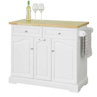 Image of SoBuy FKW101 WN, Kitchen Storage Trolley Cabinet Cupboard Sideboard Island with 3 Drawers 2 Open Shelves Doors
