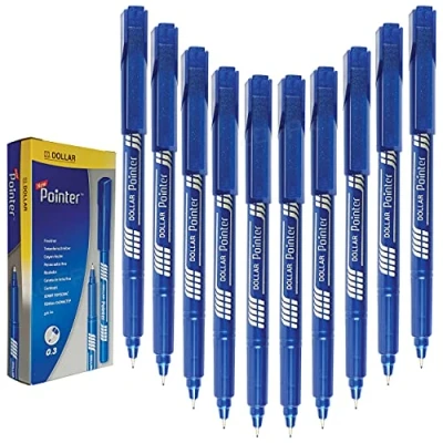 Image of DOLLAR Pointer+ Fineliner Fine Line Pens Drawing Writing Sketching Value Pack (10 x 0.3mm BLUE + 5 PATEL Black Ball Pens)