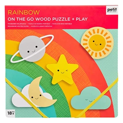 Image of Petit Collage Rainbow Chunky Wood Puzzle + Play
