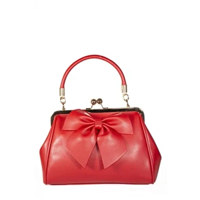 Image of Banned Lockwood Bow Shoulder Bag 50&#039;s Retro Faux Leather Rockabilly Dancing Days, Red, One Size