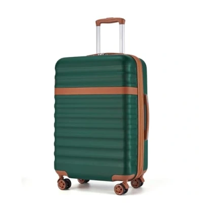 Image of Kono Medium Suitcase Check in 24 Inch Expandable Luggage ABS+PC Hard Shell Travel Trolley Case with TSA Lock Spinner Wheels (Green/Brown)