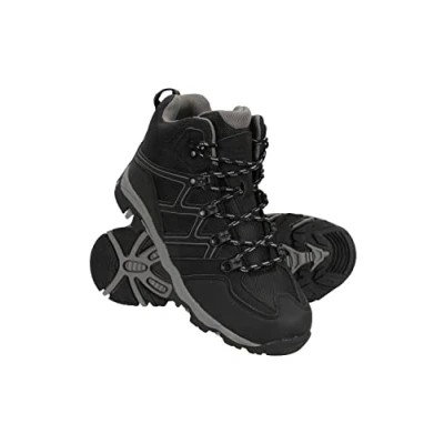 Image of Mountain Warehouse Oscar Kids Walking Boots Suede Footwear with Sturdy Grip, Padded Ankles &amp; Strong Outsole For Autumn Winter Travelling, Hiking, Camping Jet Black Shoe Size 12