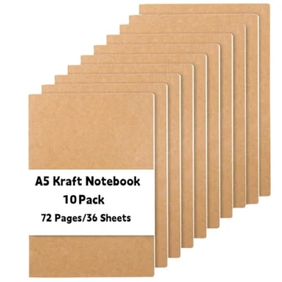 Image of 10 Pack Notebook A5 Blank Notepad,72 Pages/ 36 Sheets Kraft Journal,for Students Travelers Making Plans, Writing Memos Office School Supplies, 14X21cm