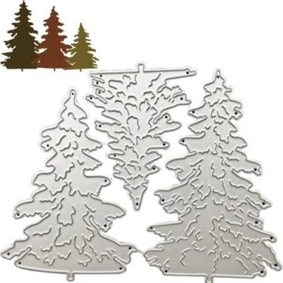 Image of 3pcs Christmas Tree Die Cuts Metal Xmas Cutting Dies Embossing Stencil Template for Diy Scrapbook Card Making Album Paper Decor