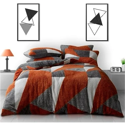 Image of GC GAVENO CAVAILIA Teddy Bear Duvet Cover Double Reversible Fleece Bedding Set Extra Warm Soft Cosy Snuggle Thermal Bed Linen with Pillowcases Rust/Charcoal