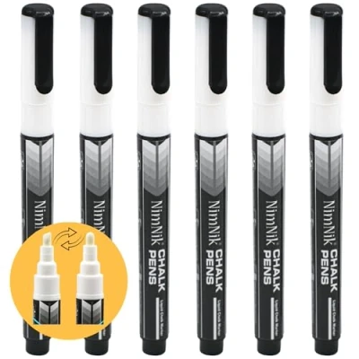 Image of NIMNIK White Chalk Markers 6 x 3mm Reversible Bullet Nib Liquid Pens Permanent for Tyres