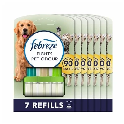 Image of Febreze 3volution Plug In Air Freshener Refill, 20ML X 7, Pet Odour Fighter, Leaves A Fresh Scent, Refills