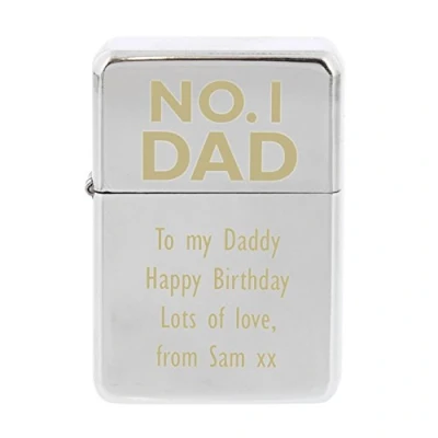 Image of Custom Personalised No.1 Dad Laser Engraved Windproof Silver Lighter. Ideal for Dad, Xmas and Birthdays.