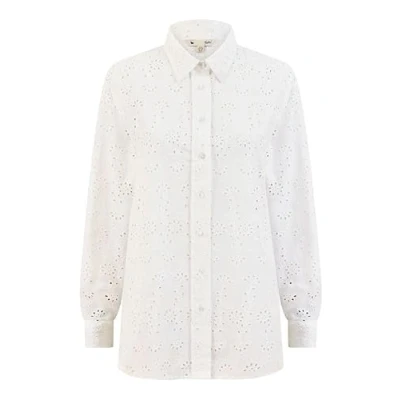 Image of Yumi Womens White Cotton Broderie Anglaise Relaxed Shirt Size 14 UK