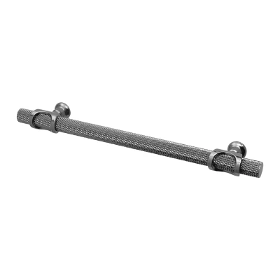 Image of Decoranddecor Amelia Knurled T bar Kitchen Cupboard Cabinet Handle Aluminium (160mm, Polished Nickel Black)