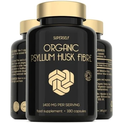 Image of Organic Psyllium Husks Capsules 1400mg Fibre Supplement for Men &amp; Women Pure Husk Powder 180 Tablets High in Soluble Fiber Certified Natural Prebiotic from Ispaghula