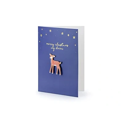 Image of PartyDeco Christmas Greetings Card with a Keepsake Deer Enamel Pin