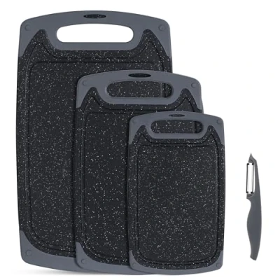 Image of SKERITO Chopping Board Set, Kitchen Cutting Boards, BPA Free Plastic Boards with Non Slip Feet and Deep Drip Juice Groove, Dishwasher Safe Board, 3pcs, Black