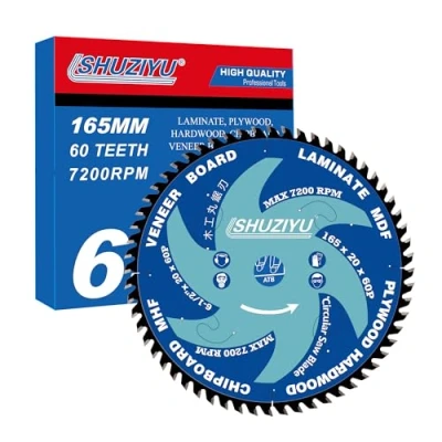 Image of LSHUZIYU, 165mm 60T, Thin Kerf 1.6mm. Centre hole 20mm with 15.88mm Washer. Wood Cutting Circular Saw Blade, For Cordless Saw.